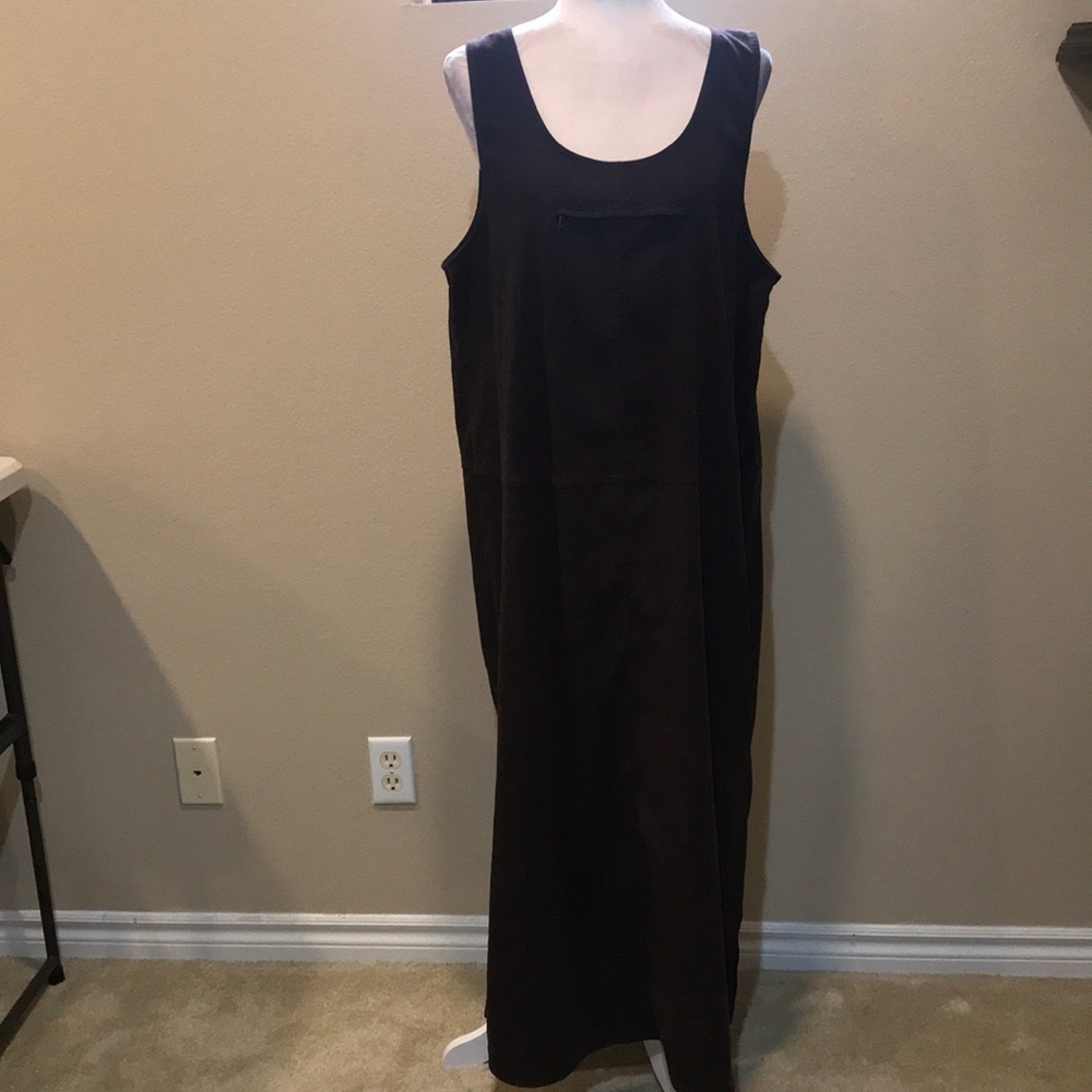 White Stag Brown Faux Suede Pull On Maxi Dress Zip Pocket Front & Side Slits-XL